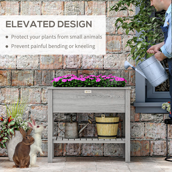 Wooden Raised Garden Bed, Elevated Planter Box with Storage Shelf and Drainage Holes, Raised Planter with Legs for Flowers, Vegetables, Herbs, Grey
