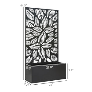 Metal Raised Garden Bed with Trellis for Climbing Plants, Freestanding or Wall Mounted Flower Bed with Privacy Panel, Small Leaves Cut-Outs Outdoor Planter Box for Garden, Patio, Balcony