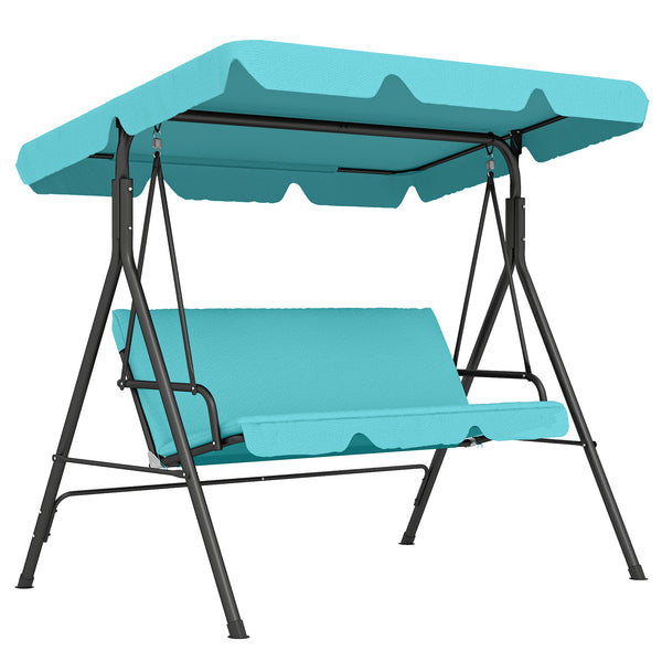 3 Seater Swing Chair with Adjustable Canopy, Garden Swing Seat with Steel Frame, Padded Seat, Blue