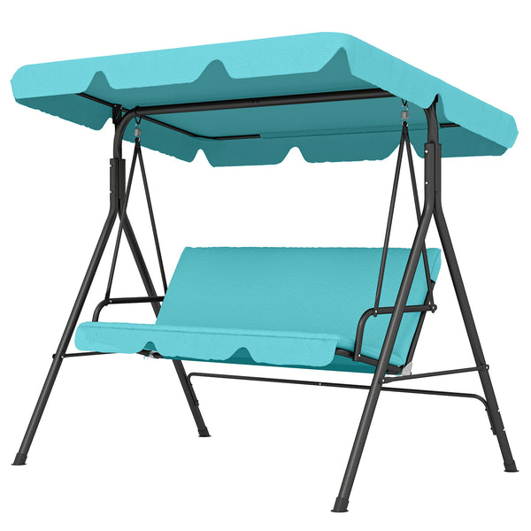 3 Seater Swing Chair with Adjustable Canopy, Garden Swing Seat with Steel Frame, Padded Seat, Blue