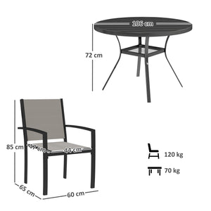 5 Piece Garden Furniture Set, Garden Dining Set with Round Table and 4 Stackable Chairs, Steel Frame, for Outdoor, Patio, Terraces, Dark Grey