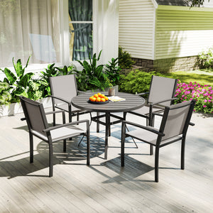 5 Piece Garden Furniture Set, Garden Dining Set with Round Table and 4 Stackable Chairs, Steel Frame, for Outdoor, Patio, Terraces, Dark Grey