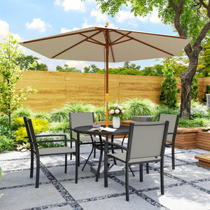 5 Piece Garden Furniture Set, Garden Dining Set with Round Table and 4 Stackable Chairs, Steel Frame, for Outdoor, Patio, Terraces, Dark Grey