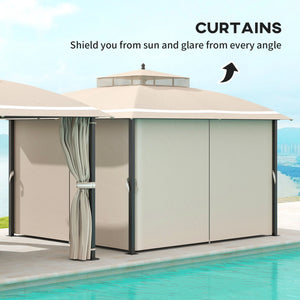  10' x 12' Outdoor Gazebo, Double Roof Patio Gazebo Canopy Shelter with Netting and Curtains for Garden, Lawn, Backyard and Deck