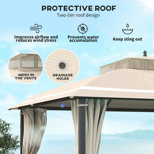  10' x 12' Outdoor Gazebo, Double Roof Patio Gazebo Canopy Shelter with Netting and Curtains for Garden, Lawn, Backyard and Deck
