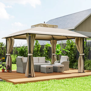  10' x 12' Outdoor Gazebo, Double Roof Patio Gazebo Canopy Shelter with Netting and Curtains for Garden, Lawn, Backyard and Deck