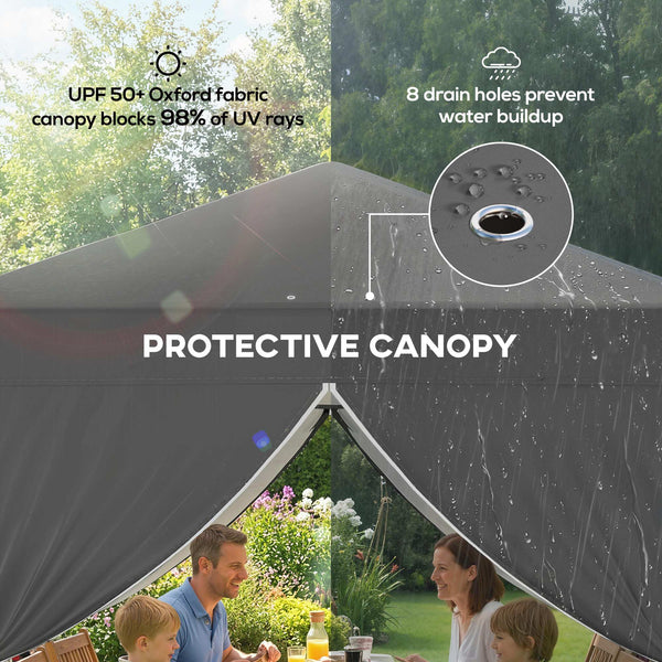 8.2 x 8.2 ft Pop Up Canopy Tent with 4 Sidewalls, UPF 50+ Easy Setup Outdoor Instant Canopy Portable Shelter with 4 Sandbags, Carry Bag, Adjustable Height, Dark Grey