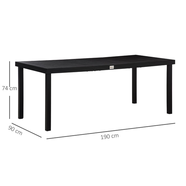 Garden Table for 8 People, Rectangular Aluminium Outdoor Dining Table with All-Weather Faux Wood Top for Garden, Patio, 190 x 90 x 74 cm, Black