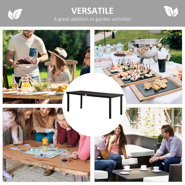 75" x 35" Outdoor Dining Table for 8 People, Rectangular Aluminum Frame Garden Table with All-Weather Faux Wood Top for Garden, Lawn, Patio, Black