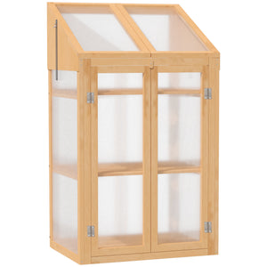 Wooden Cold Frame Polycarbonate Greenhouse with Openable Top Cover and Double Door, Grow House for Flower, Vegetable and Plants, 70 x 50 x 120cm, Grey