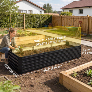 Galvanized Raised Garden Bed, 8 x 2.6 x 1.5ft Rectangular Planter Box, Reinforced Outdoor Raised Bed with Open Bottom for Vegetables, Flowers, Herbs, Black