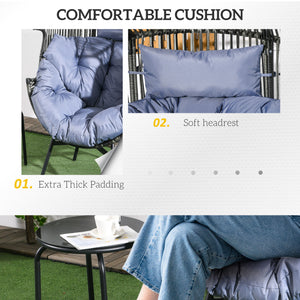 Garden Egg Chair with 14cm Thick Seat Cushion, PE Rattan Leisure Chair with Comfortable Headrest, Adjustable Feet, Steel Frame, Mixed Grey