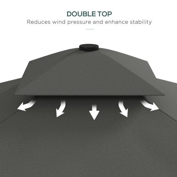 2.5m Cantilever Parasol with Easy Lever, Square Double Top Garden Parasol Umbrella with Ruffles and Cross Base, Overhanging Outdoor Sun Shades, Dark Grey