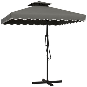 2.5m Cantilever Parasol with Easy Lever, Square Double Top Garden Parasol Umbrella with Ruffles and Cross Base, Overhanging Outdoor Sun Shades, Dark Grey