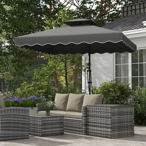 2.5m Cantilever Parasol with Easy Lever, Square Double Top Garden Parasol Umbrella with Ruffles and Cross Base, Overhanging Outdoor Sun Shades, Dark Grey
