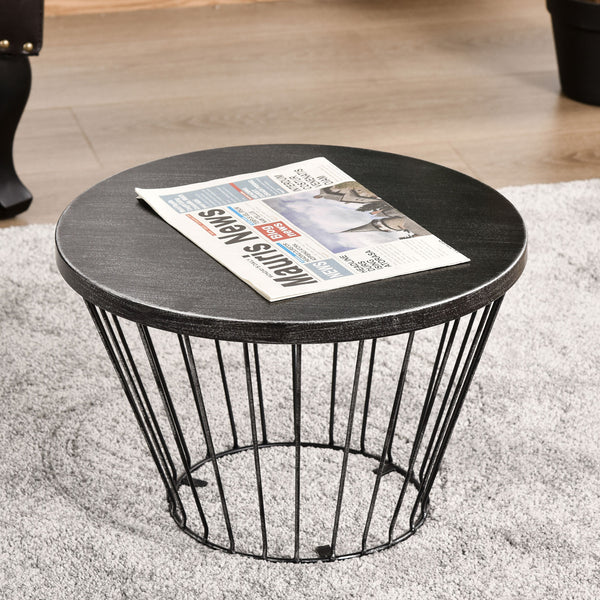 16" Steel Patio Side Table, Garden End Table with Hourglass Design, Accent Table for Outdoor and Indoor Use, Black