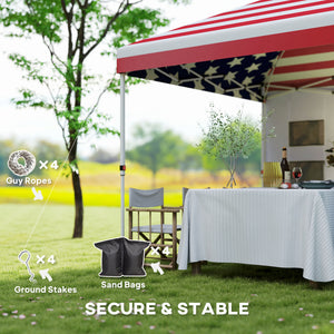 Outsunny 10' x 10' Pop Up Canopy Tent with Sidewall, Instant Sun Shelter with Storage Pockets, Vented Roof for Parties, Height Adjustable, with Carry Bag, Sand Bags for Outdoor, Patio, American Flag