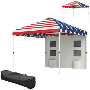 Outsunny 10' x 10' Pop Up Canopy Tent with Sidewall, Instant Sun Shelter with Storage Pockets, Vented Roof for Parties, Height Adjustable, with Carry Bag, Sand Bags for Outdoor, Patio, American Flag