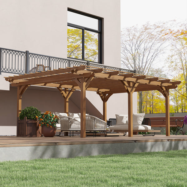 12' x 16' Outdoor Pergola, Wood Gazebo Grape Trellis with Stable Structure for Climbing Plant Support, Garden, Patio, Backyard, Deck, Brown