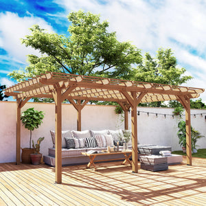 12' x 16' Outdoor Pergola, Wood Gazebo Grape Trellis with Stable Structure for Climbing Plant Support, Garden, Patio, Backyard, Deck, Brown