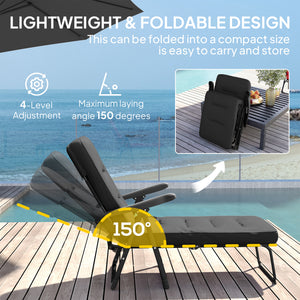Outdoor Lounge Chair with Padded Cushion, Folding Reclining Patio Garden Chair with Recline Back, Footrest, for Poolside, Patio, Black