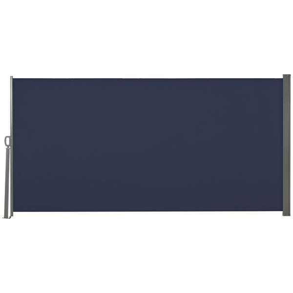 118" x 63" Retractable Side Awning Patio Outdoor Folding Privacy Screen with Resistance to UV Rays & Wind, Dark Blue