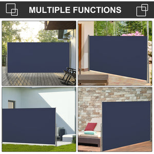 118" x 63" Retractable Side Awning Patio Outdoor Folding Privacy Screen with Resistance to UV Rays & Wind, Dark Blue