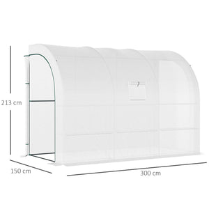 Outdoor Walk-In Greenhouse, Plant Nursery with Zippered Doors, PE Cover and 3-Tier Shelves, White, 300 x 150 x 213 cm