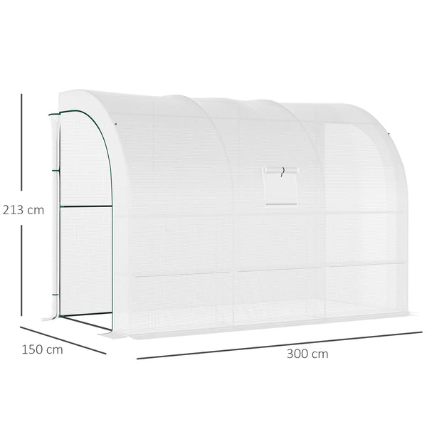 Outdoor Walk-In Greenhouse, Plant Nursery with Zippered Doors, PE Cover and 3-Tier Shelves, White, 300 x 150 x 213 cm