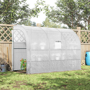 Outdoor Walk-In Greenhouse, Plant Nursery with Zippered Doors, PE Cover and 3-Tier Shelves, White, 300 x 150 x 213 cm