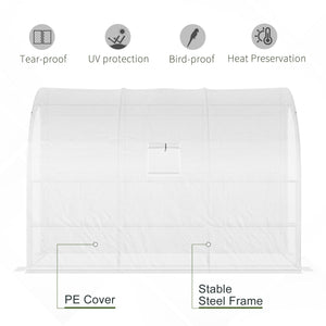 Outdoor Walk-In Greenhouse, Plant Nursery with Zippered Doors, PE Cover and 3-Tier Shelves, White, 300 x 150 x 213 cm