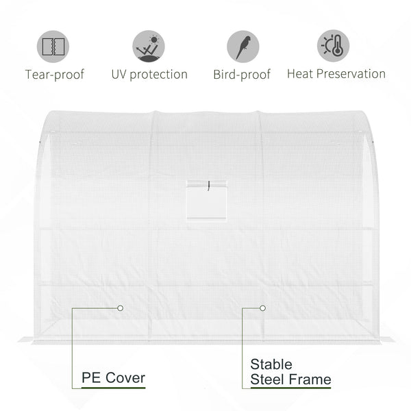 Outdoor Walk-In Greenhouse, Plant Nursery with Zippered Doors, PE Cover and 3-Tier Shelves, White, 300 x 150 x 213 cm