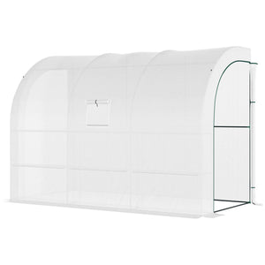 Outdoor Walk-In Greenhouse, Plant Nursery with Zippered Doors, PE Cover and 3-Tier Shelves, White, 300 x 150 x 213 cm