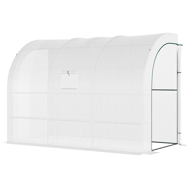 Outdoor Walk-In Greenhouse, Plant Nursery with Zippered Doors, PE Cover and 3-Tier Shelves, White, 300 x 150 x 213 cm