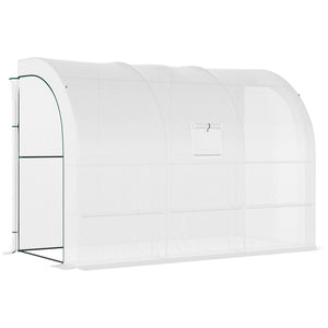 Outdoor Walk-In Greenhouse, Plant Nursery with Zippered Doors, PE Cover and 3-Tier Shelves, White, 300 x 150 x 213 cm