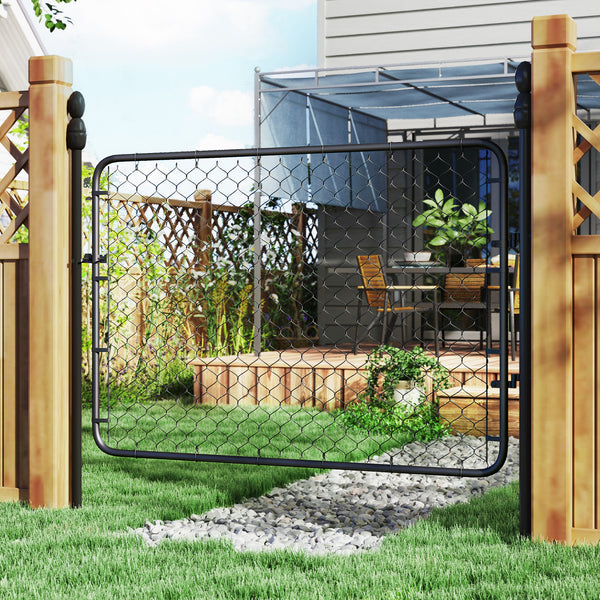 Garden Gate Chain Link Fence Gate, Galvanized Steel Garden Door for Yard Entrance Way, 26-71 in. W x 4 ft. H, Black