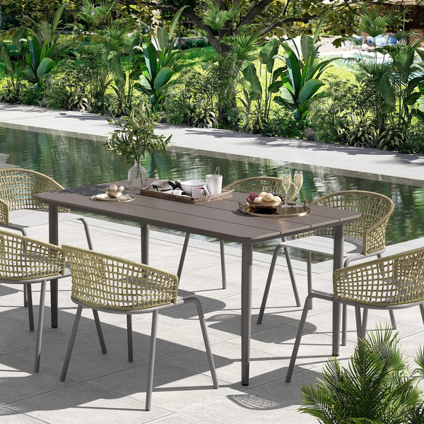 Garden Table, Outdoor Dining Table for 6 People, 160 x 90 x 74 cm, with Rust Resistant Metal Frame, WPC Top, for Balcony, Terrace, Dark Grey