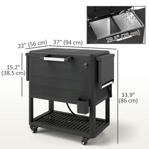 104 Quart Patio Cooler with Wheels, Holds up to 70 Bottles / 120 Cans, Rolling Ice Chest with Bottle Opener and Shelves, Outdoor Beverage Bar Cart with Handles, Black