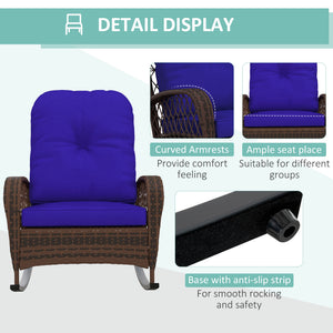 Rattan Rocking Chair, Outdoor Wicker Patio Rocker Chair Furniture with Thick Cushions, for Garden Backyard Porch, Dark Blue