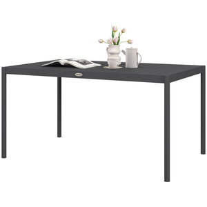 57" Outdoor Dining Table, Rectangle Garden Table for 6 People, with Aluminium Frame, Slatted Design for Lawn, Balcony, Dark Grey