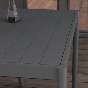 145cm Garden Table, Rectangle Outdoor Dining Table for 6 People, with Slatted Aluminium Top and Steel Legs, for Lawn, Balcony, Dark Grey