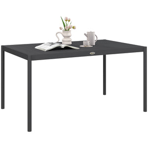 57" Outdoor Dining Table, Rectangle Garden Table for 6 People, with Aluminium Frame, Slatted Design for Lawn, Balcony, Dark Grey