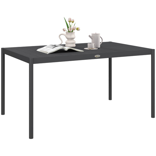 57" Outdoor Dining Table, Rectangle Garden Table for 6 People, with Aluminium Frame, Slatted Design for Lawn, Balcony, Dark Grey