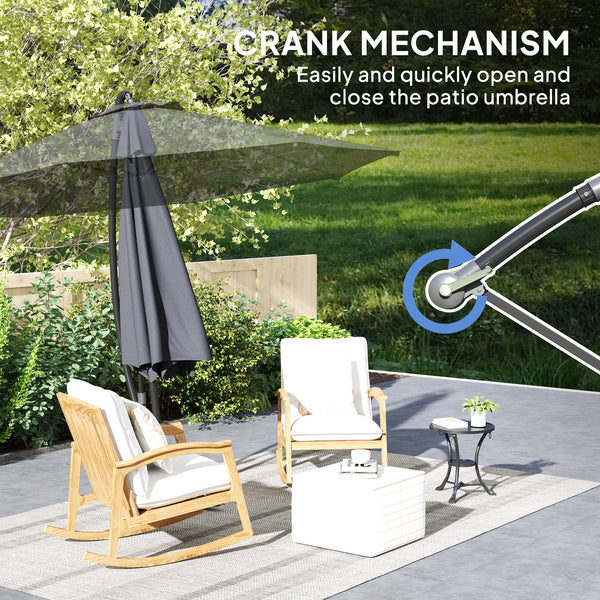9.5FT Cantilever Patio Umbrella with Wind Strap, Cover, Round Offset Hanging Umbrella with 360°Rotation, Crank and Cross Base for Garden, Deck, Yard and Pool, UPF50+, Grey