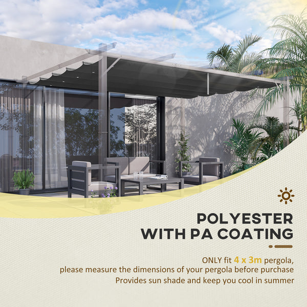 Retractable Pergola Shade Cover, Replacement Canopy Fabric for 4 x 3 (m) Pergola, Gazebo Retractable Roof, Dark Grey