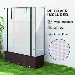 Raised Garden Bed with Trellis, Plastic Planter Box with PE Cover, Drainage Holes and Drain Plugs for Climbing Plants, Vegetables, Flowers, 120 x 40 x 140 cm