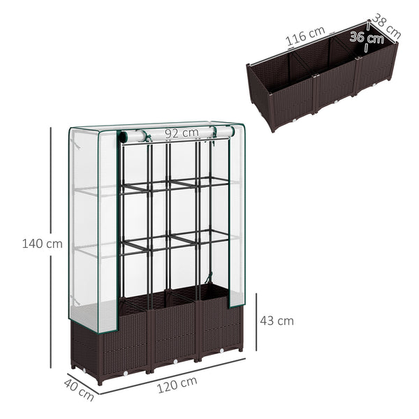 Raised Garden Bed with Trellis, Plastic Planter Box with PE Cover, Drainage Holes and Drain Plugs for Climbing Plants, Vegetables, Flowers, 120 x 40 x 140 cm
