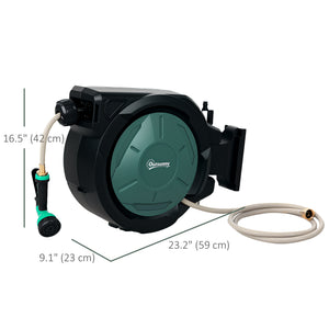 Retractable Garden Hose Reel, 1/2 in x 100ft Wall Mounted Water Hose Reel with 7- Function Sprayer Nozzle, Auto Rewind, Any Length Lock, 180° Swivel Bracket, Black