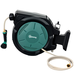 Retractable Garden Hose Reel, 1/2 in x 100ft Wall Mounted Water Hose Reel with 7- Function Sprayer Nozzle, Auto Rewind, Any Length Lock, 180° Swivel Bracket, Black