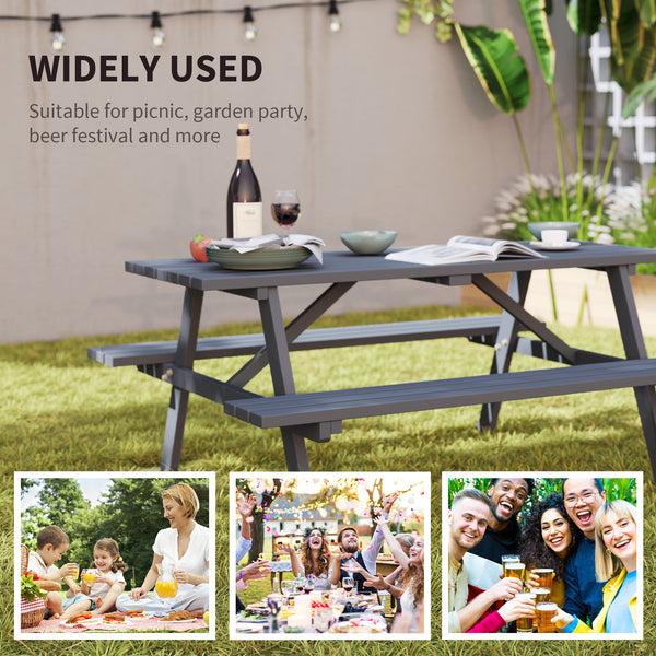6 Seater Wooden Picnic Table Bench for Outdoor Garden or Patio with Parasol Cutout 150 cm Grey